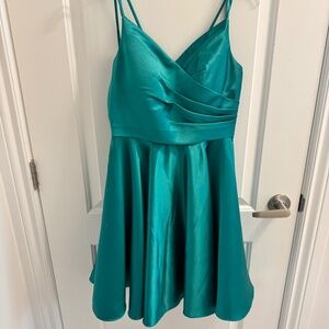 short formal teal/greenish satin dress!